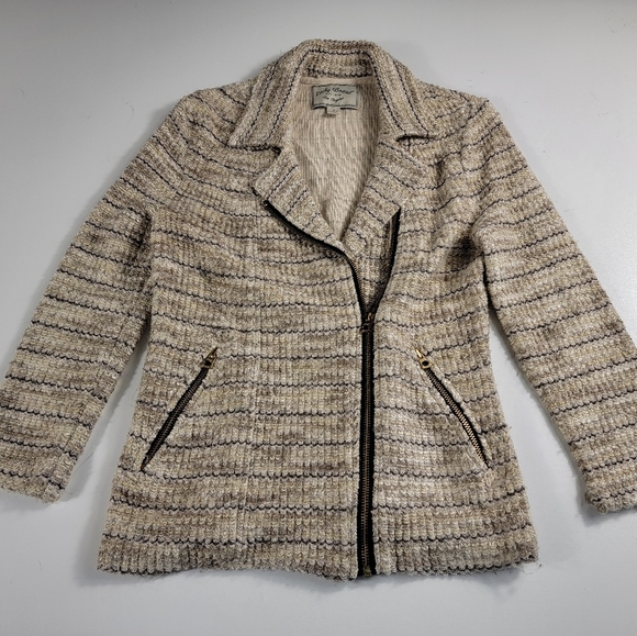 Lucky Brand Marled Knit Tweed Moto Asymmetrical Zip Up Blazer Jacket Small S ^^ - Picture 3 of 8